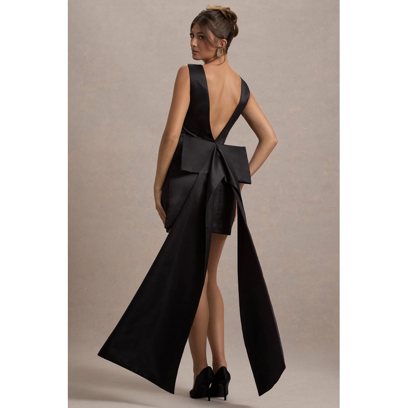 Peace | Black Satin Mini Dress With Drape Detail