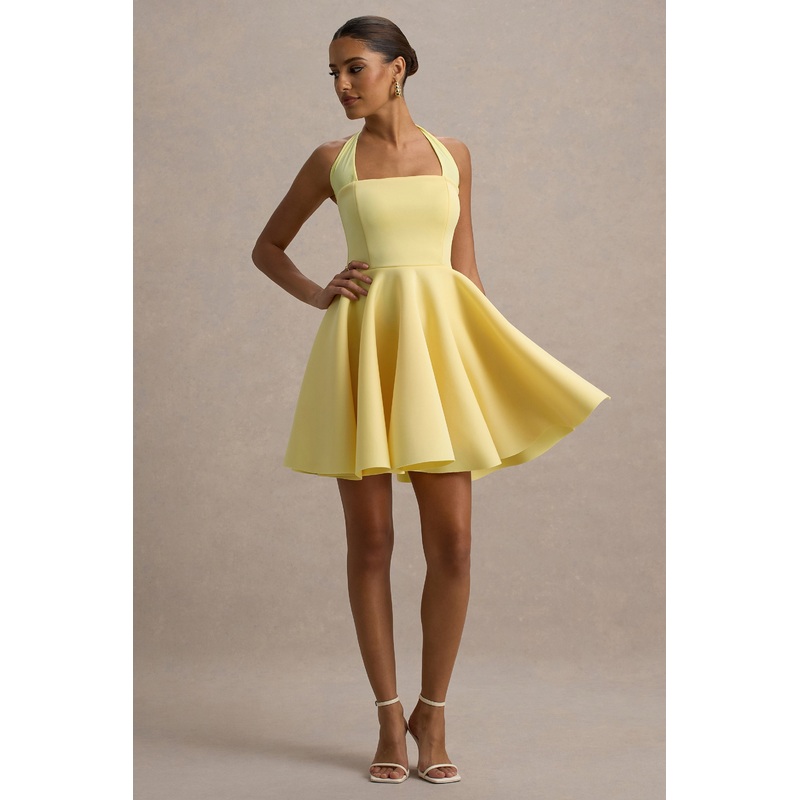 Peggy | Lemon Halter-Neck Skater Mini Dress