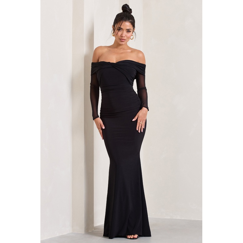 Alex | Black Bardot Twist Maxi Dress