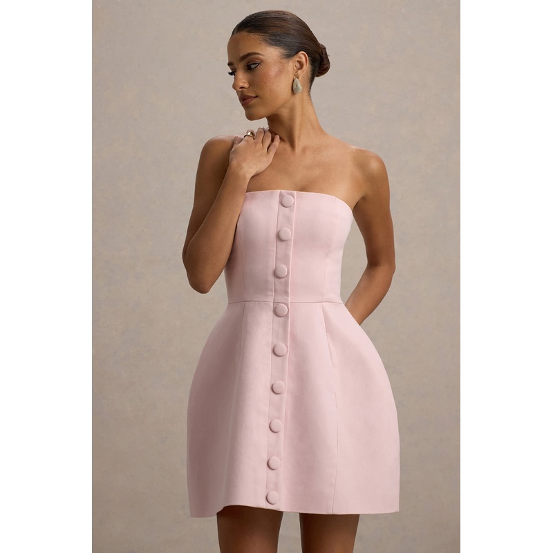Anniston | Pink Bandeau Tailored Button Mini Dress