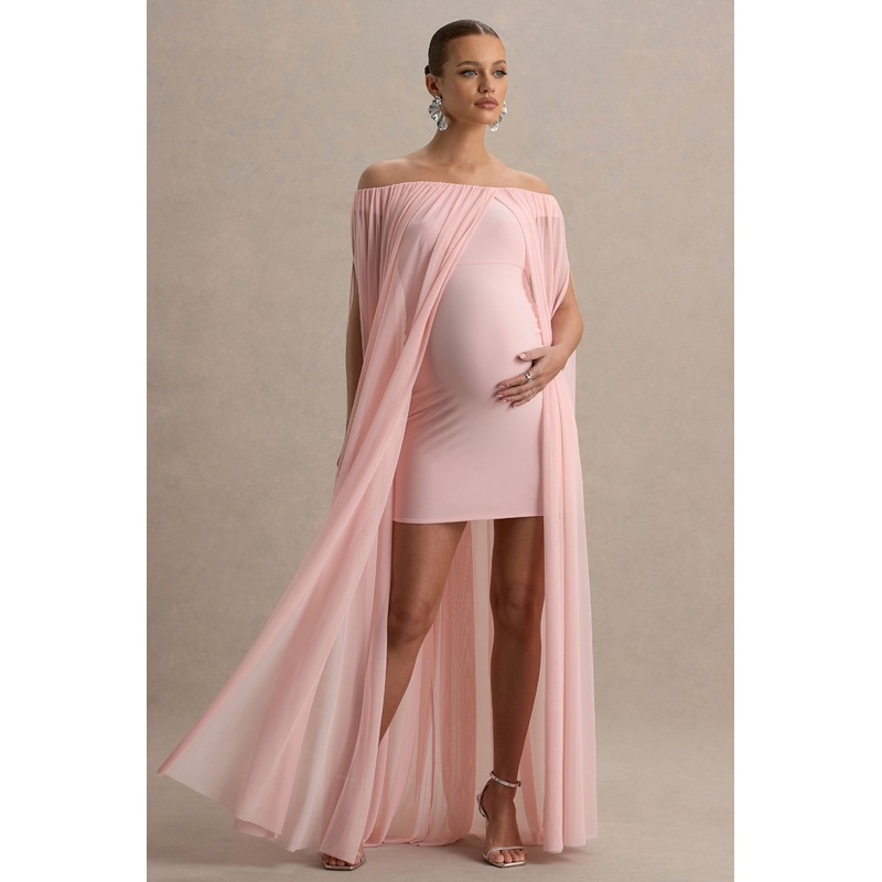 Atmosphere | Pink Bandeau Maternity Mini Dress With Mesh Overlay