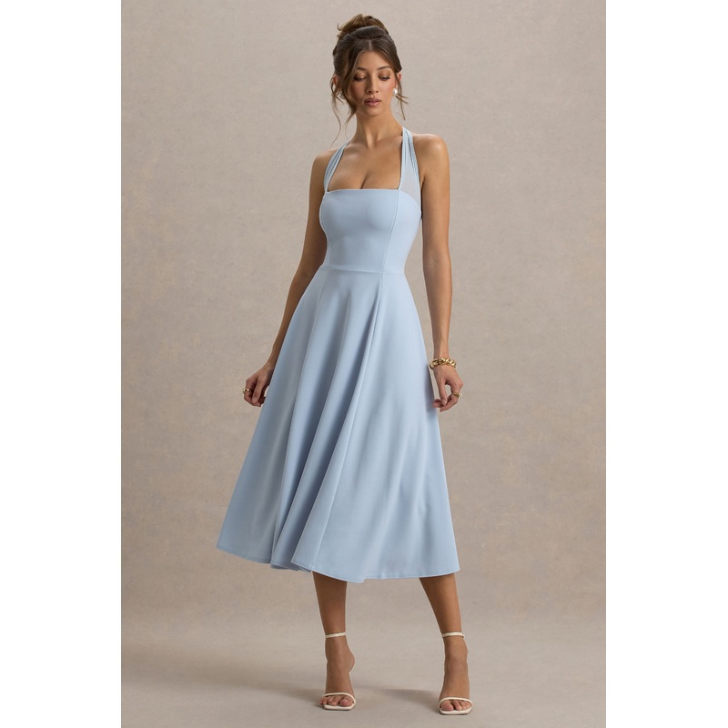 Auburn | Powder Blue Halter-Neck Midi Dress