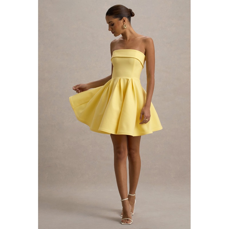 Bruna | Lemon Bandeau Skater Mini Dress