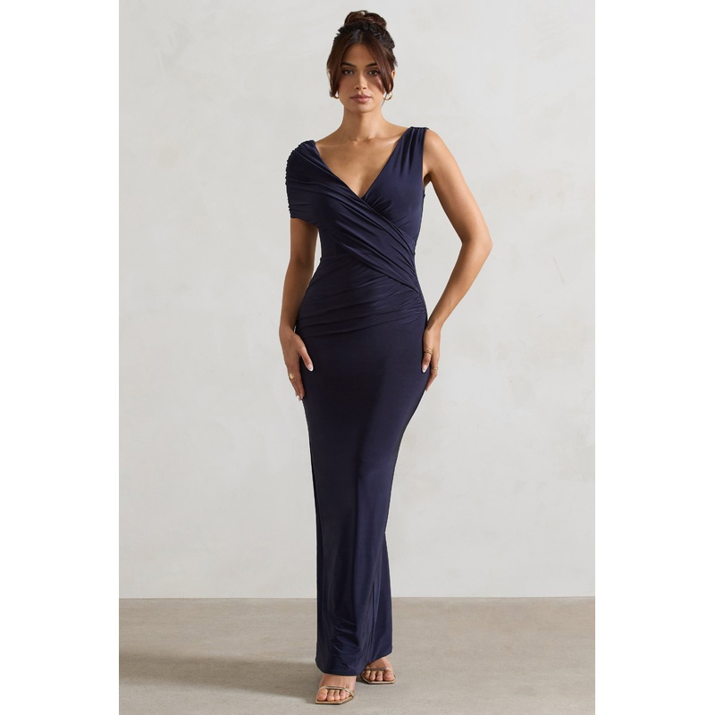 Capella | Navy Asymmetric Wrap Maxi Dress
