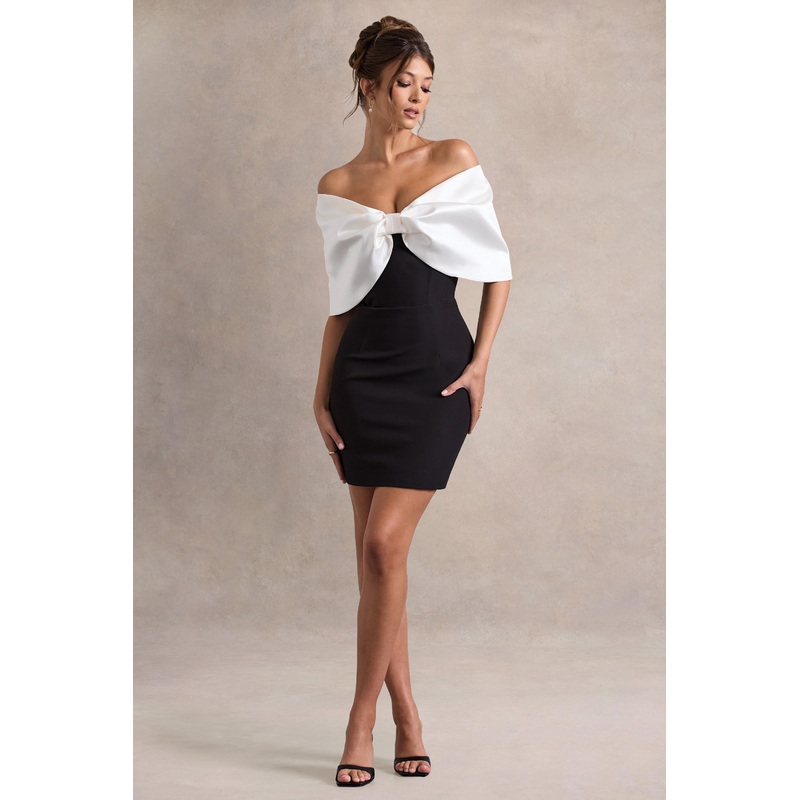 Dewdrop | Black & White Mini Dress With Oversized Bow