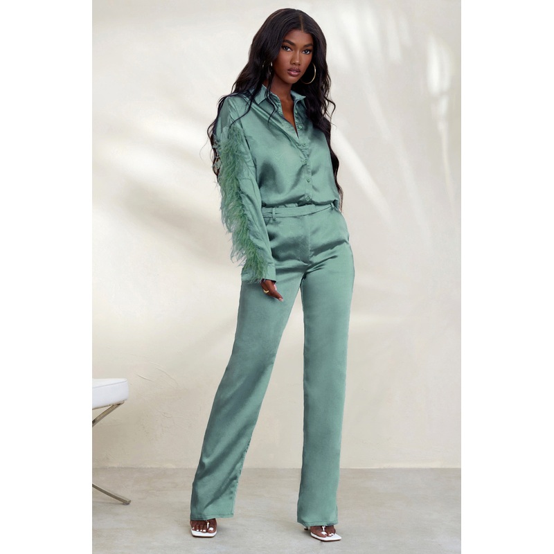 Evening Memories | Duck Egg Blue Satin Wide Leg Trousers