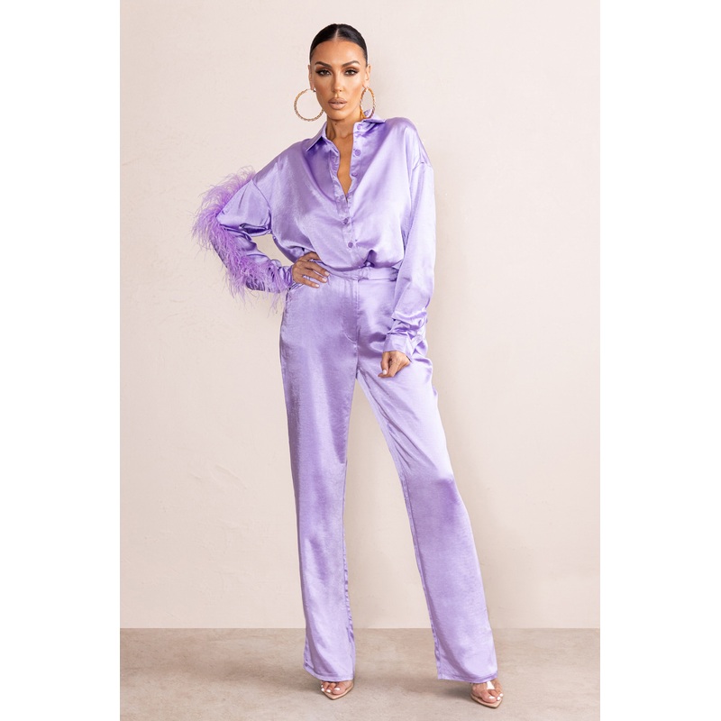 Evening Memories | Lilac Satin Wide Leg Trousers