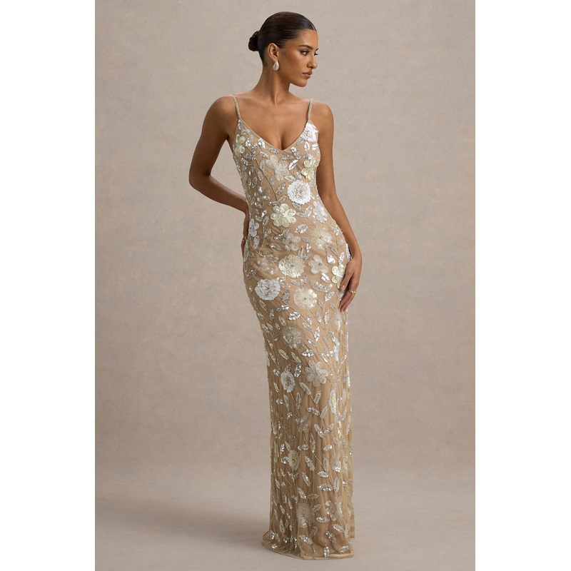 Gemini | Floral Embellished Strappy Maxi Dress