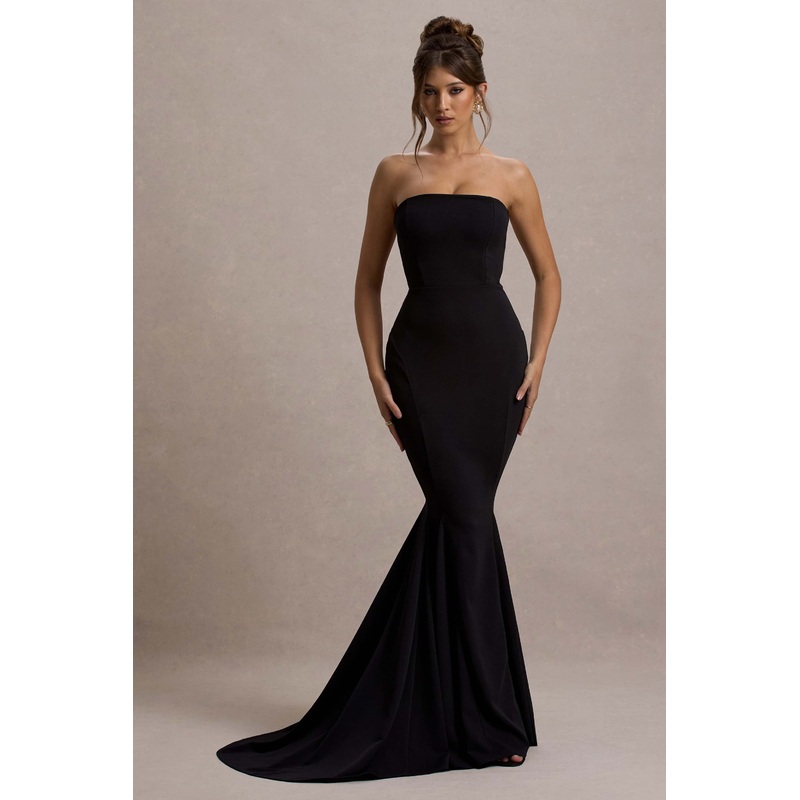 Impress Me | Black Strapless Bandeau Fishtail Maxi Dress