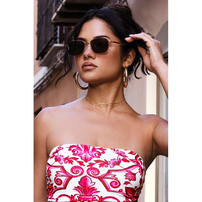 Junior | Otra Gold Small Rectangular Vintage Style Sunglasses