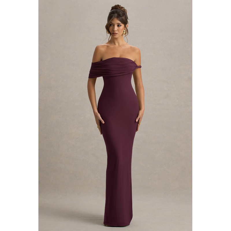 Melika | Burgundy Twisted Bardot Maxi Dress