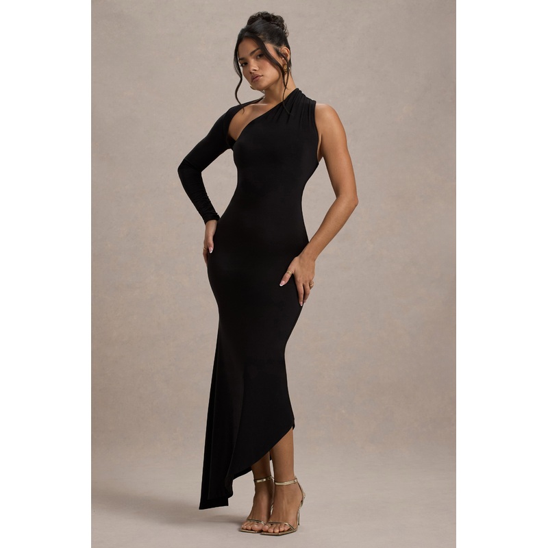 Orsa | Black One-Shoulder Asymmetric Maxi Dress