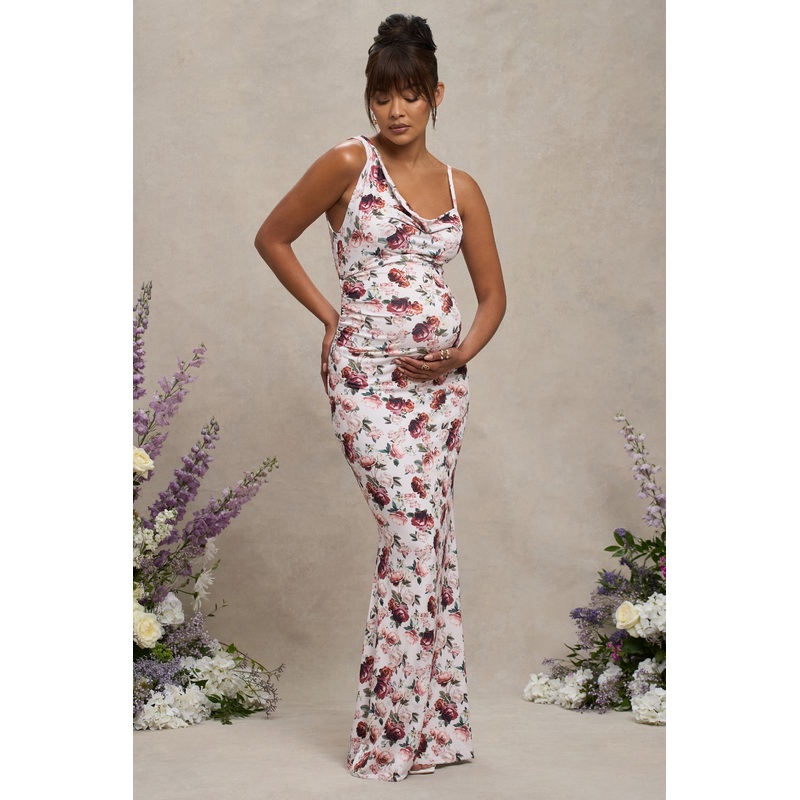 Phantasy | White Floral Maternity Cowl Neck Maxi Dress