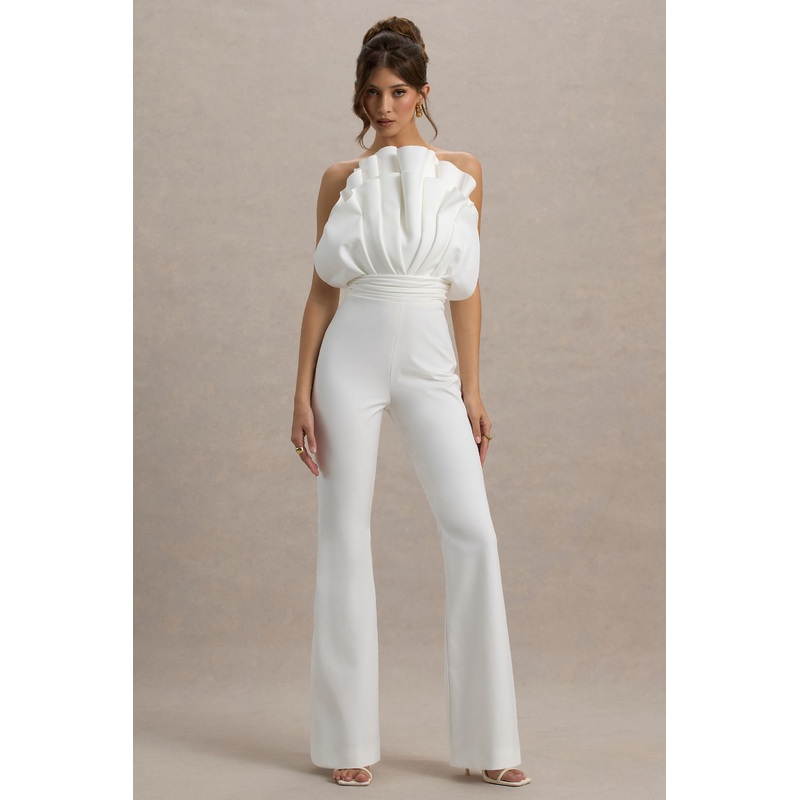 Riga | White Ruffled Asymmetric Jumpsuit