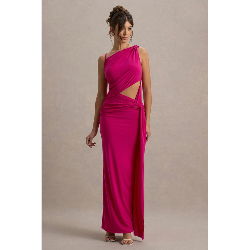 Storm | Hot Pink Asymmetric Maxi Dress With Cut-Out Details