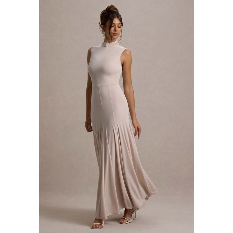 Ulani | Champagne High-Neck Maxi Dress With Open Back