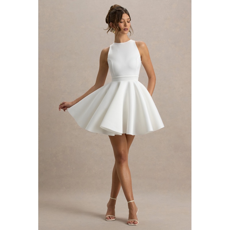 Waverly | White Racer-Neck Sleeveless Skater Mini Dress