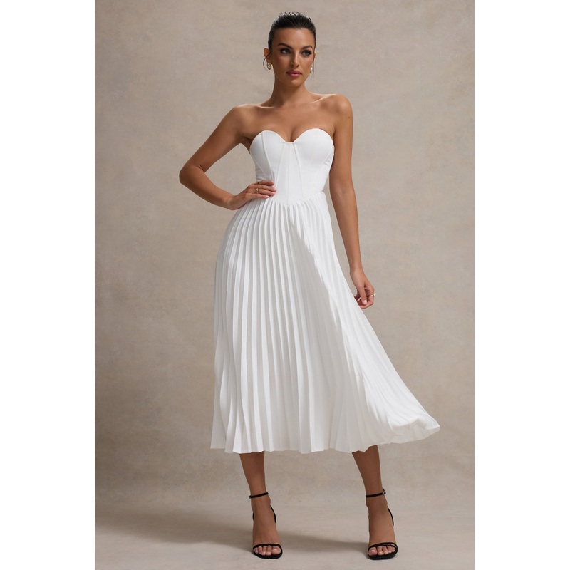Bordeaux | Cream Satin Corset Style Midi Dress