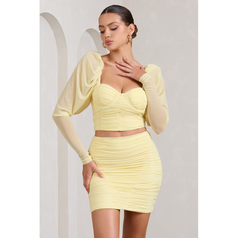 Butterfly | Yellow Puff Sleeve Ruched Crop Top
