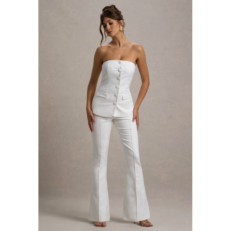 Carina | White Flared-Leg Tailored Trousers