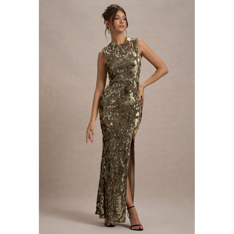 Cleopatra |  Gold Sequin Split Maxi Dress