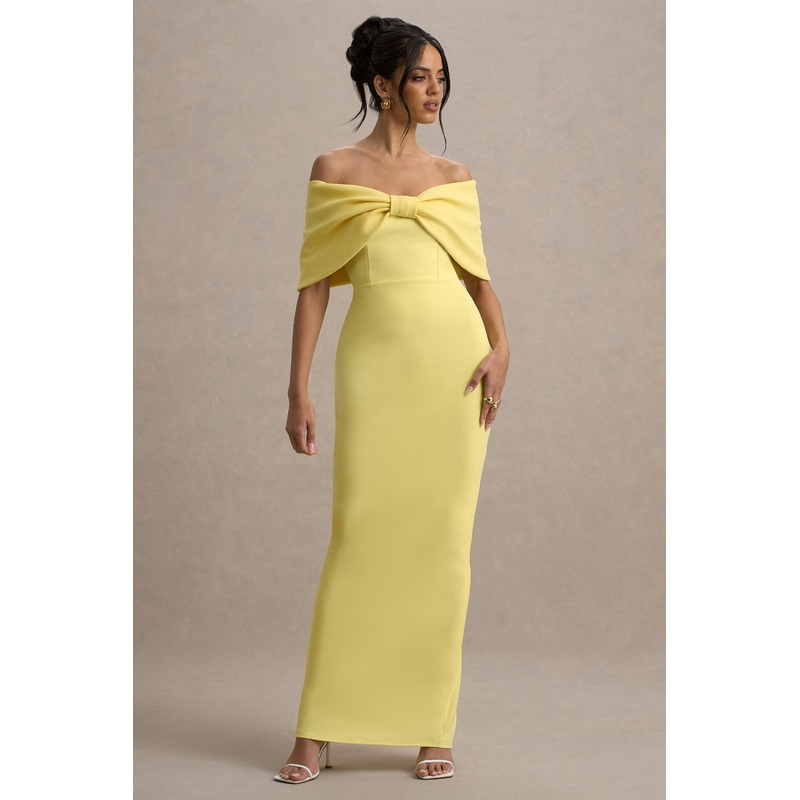Cornelia | Lemon Strapless Maxi Dress With Oversized Bow