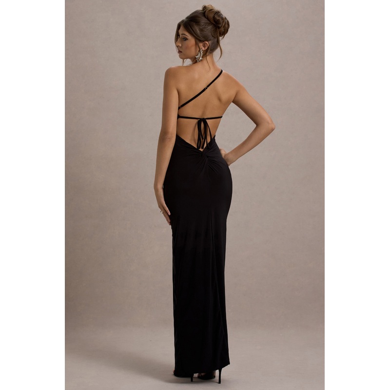 Dressing Up | Black One Shoulder Maxi Dress With Open Back Detail