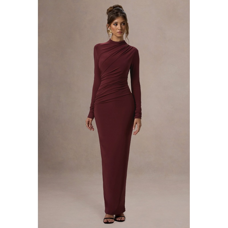 Hespera | Port High-Neck Long-Sleeve Gathered Maxi Dress