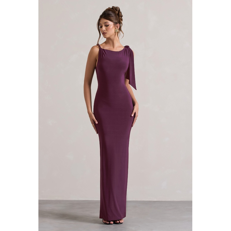 Kacey | Plum Twisted Knot Maxi Dress