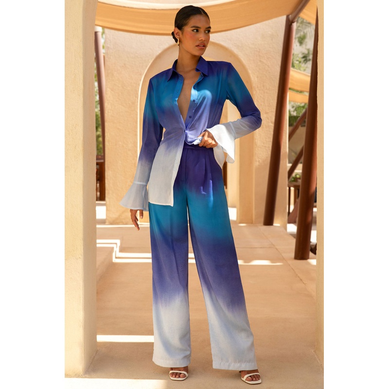 Last Light | Blue Ombre Satin Wide-Leg Trousers