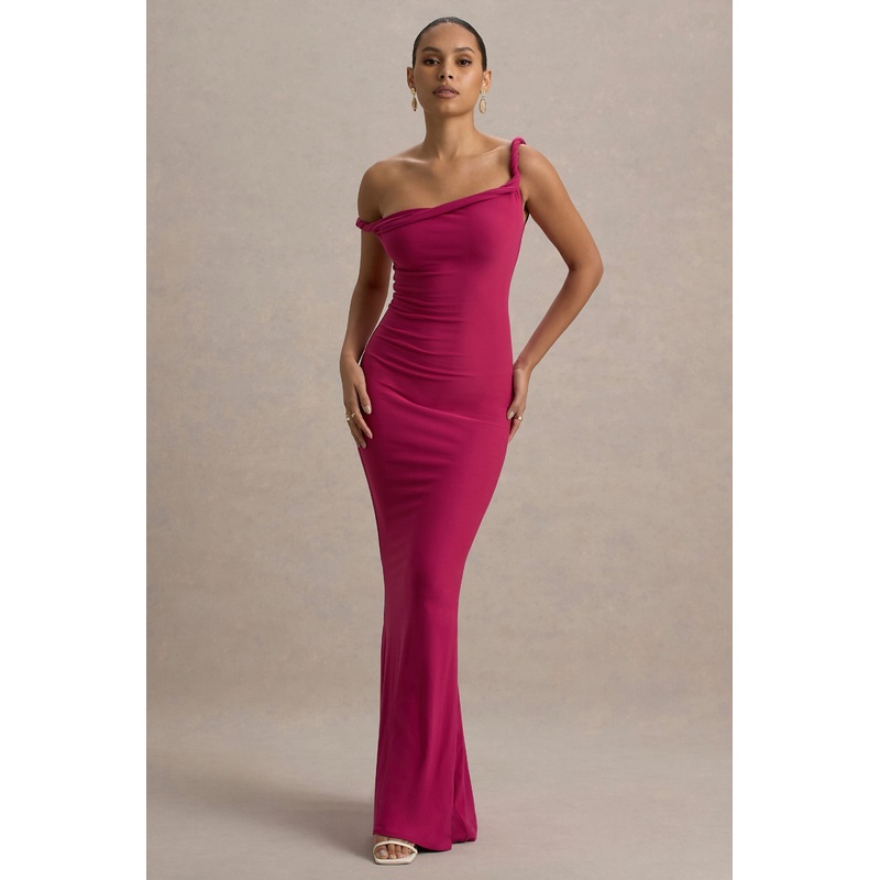Lita | Hot Pink Twisted Asymmetric Maxi Dress