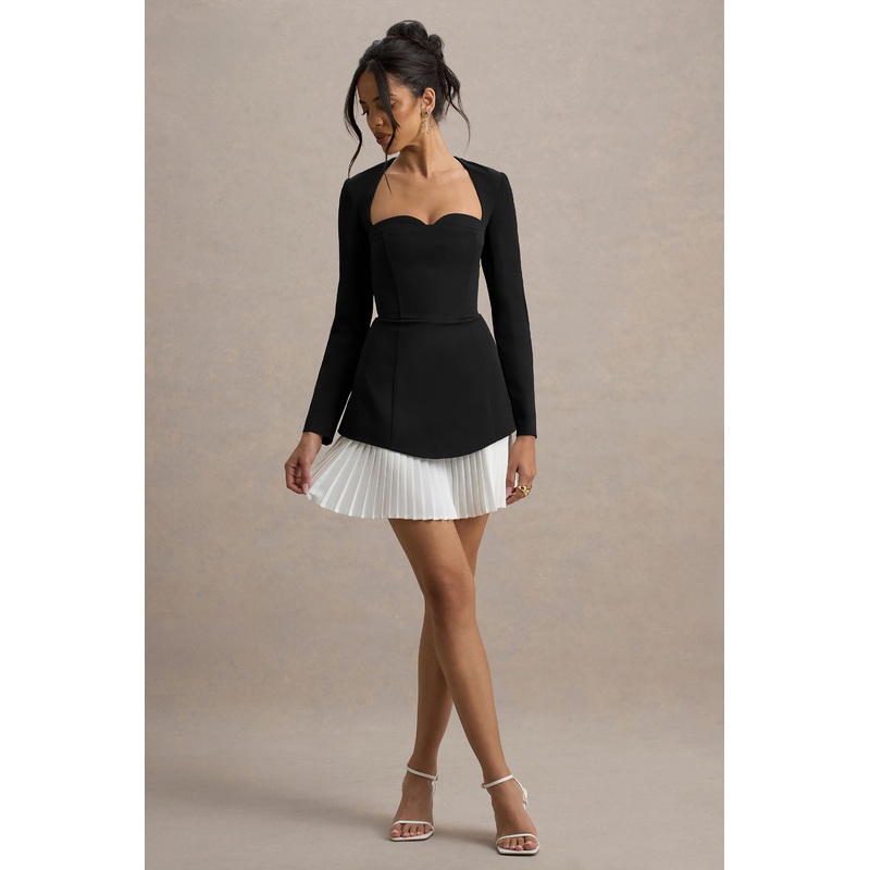 Lysette | Black Sweetheart Long-Sleeve Mini Dress