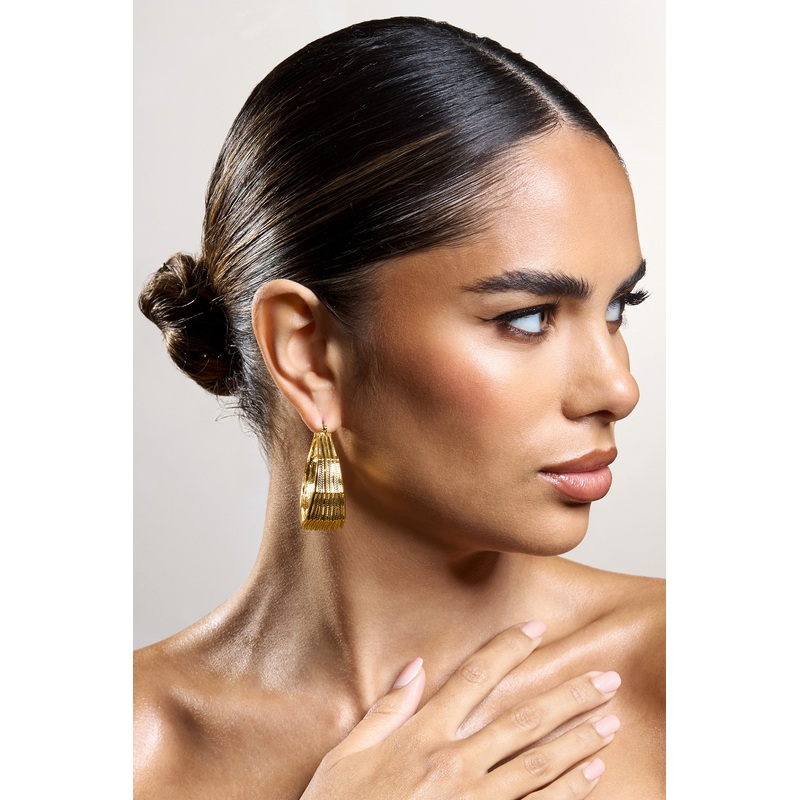 Meg | Gold Ribbed Hoop Earrings