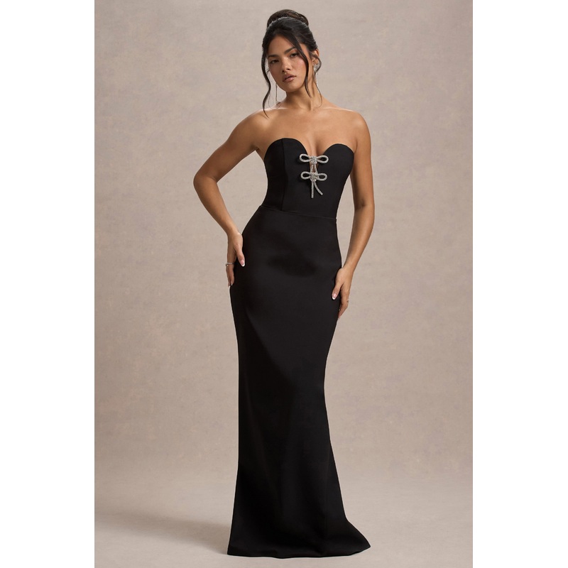 Molly | Black Strapless Sweetheart Maxi Dress With Bows