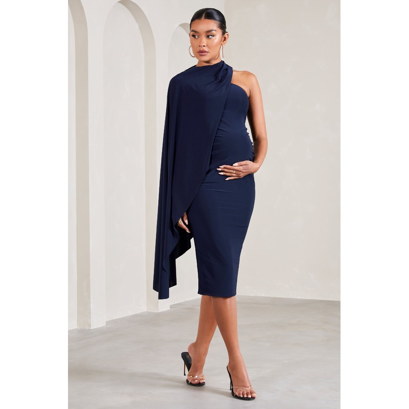New Chapter | Navy Asymmetric Maternity Midi Dress With Cape