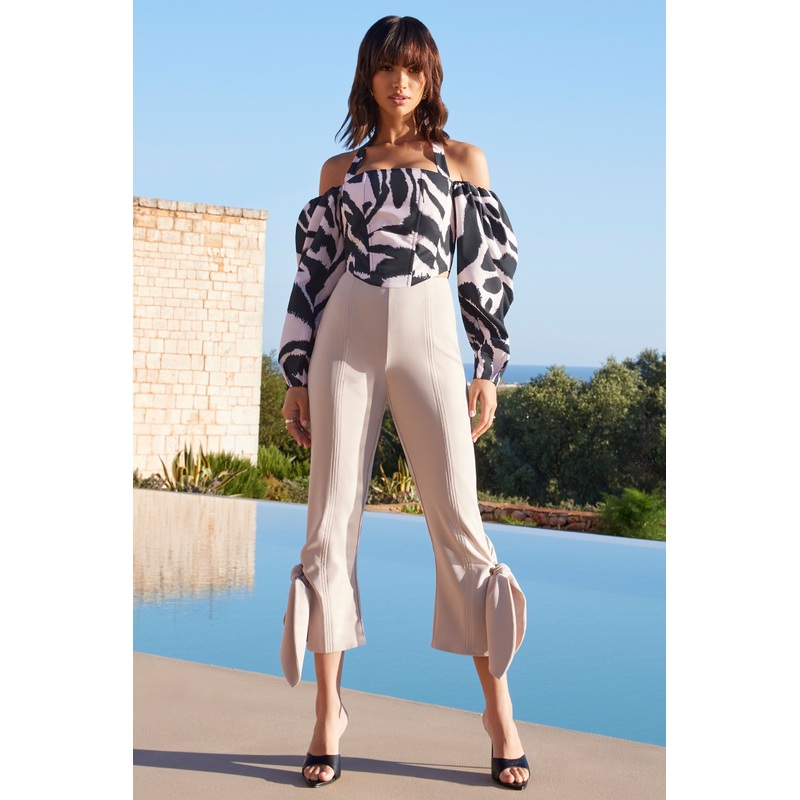 On Stage | Champagne Cropped Capri Pants With Knot Detail