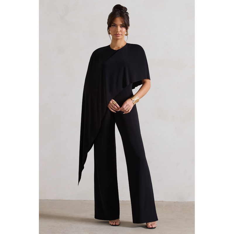 Reserve | Black Wide-Leg Jumpsuit With Asymmetric Cape