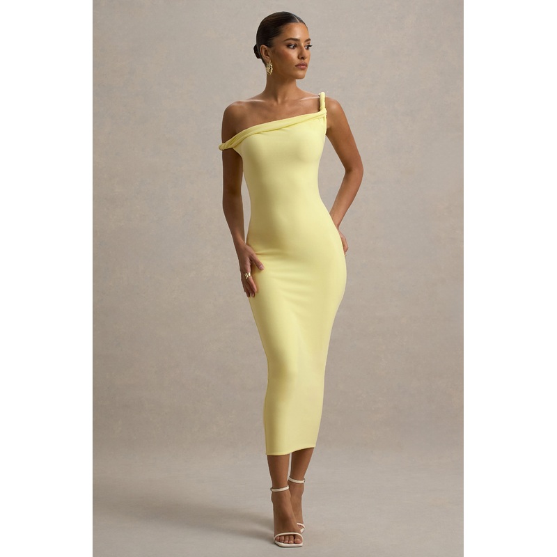 Salome | Lemon Twisted Asymmetric Midi Dress