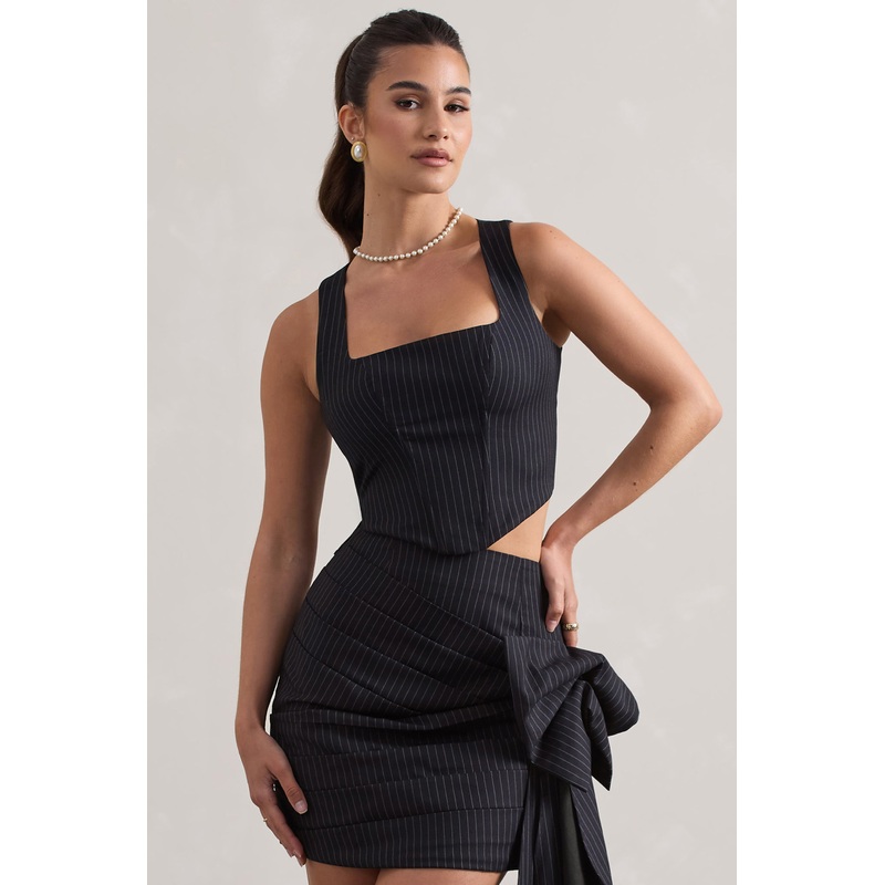 Think Again | Navy Pinstripe Structured Corset Top