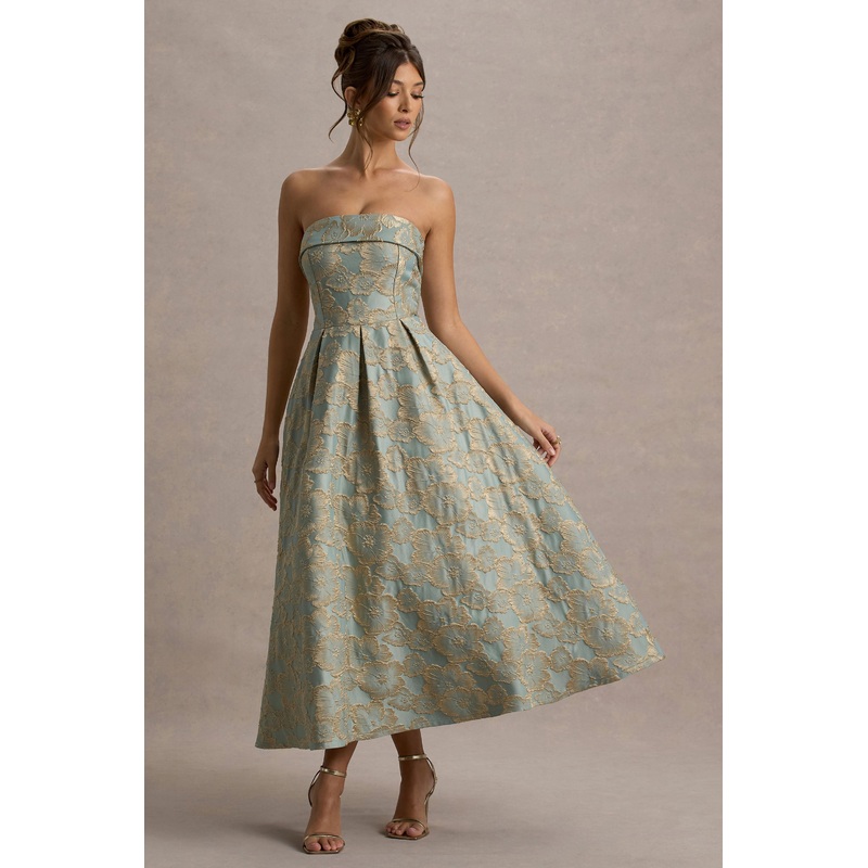 Zuma | Light Blue Jacquard Strapless Midi Dress