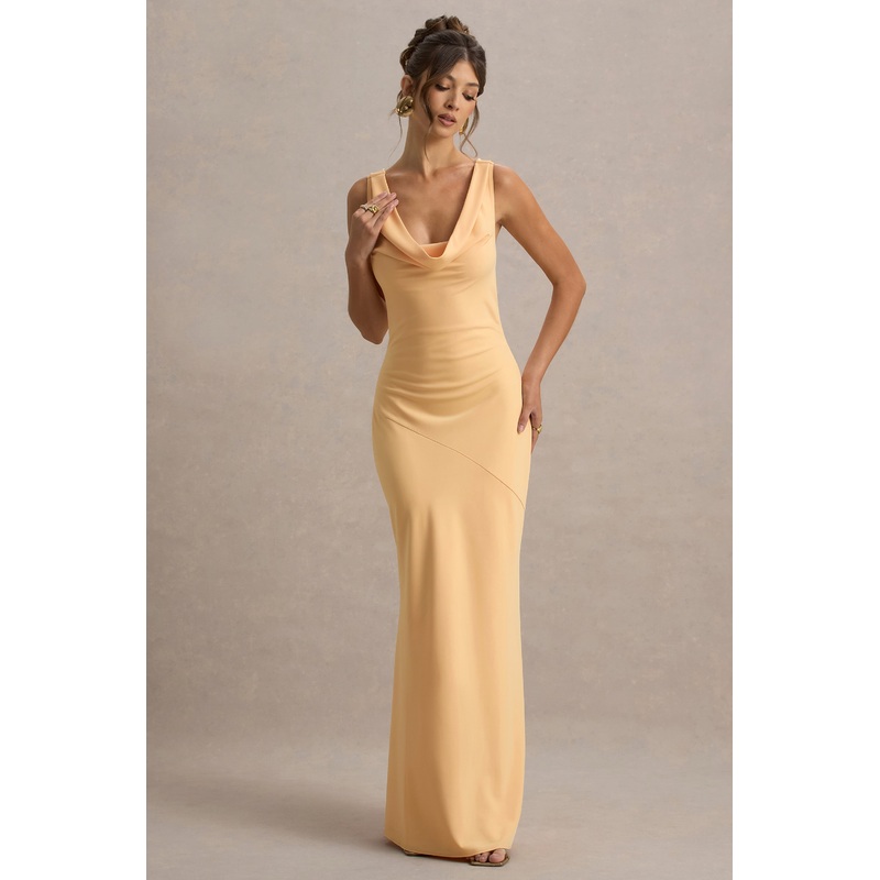 Alesso | Peach Satin Cowl-Neck Maxi Dress