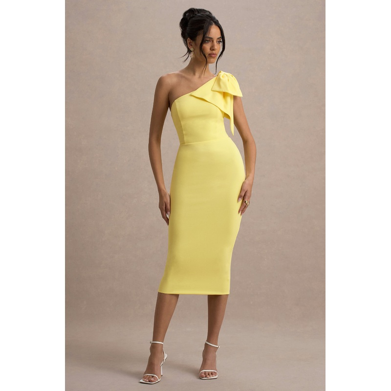 Ambretta | Lemon One-Shoulder Midi Dress With Bow