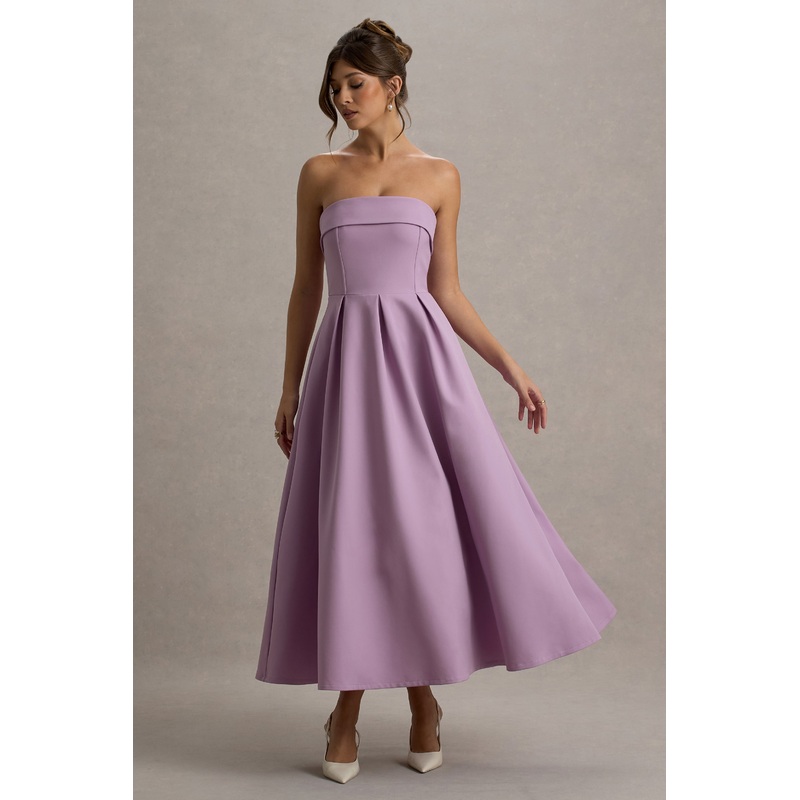 Annalise | Lilac Bandeau Skater Midi Dress
