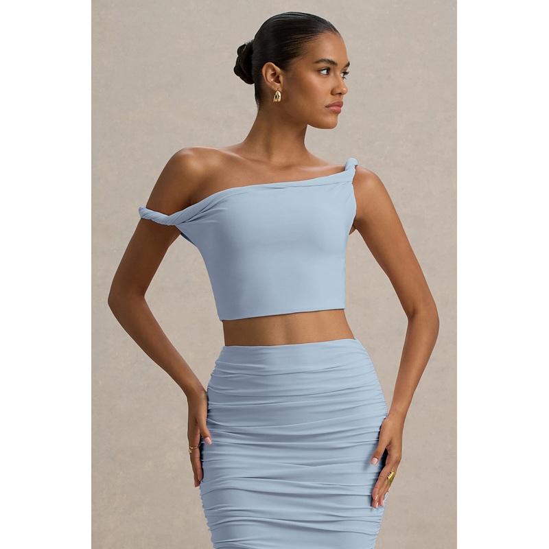 Ariel | Powder Blue Twisted Asymmetric Crop Top