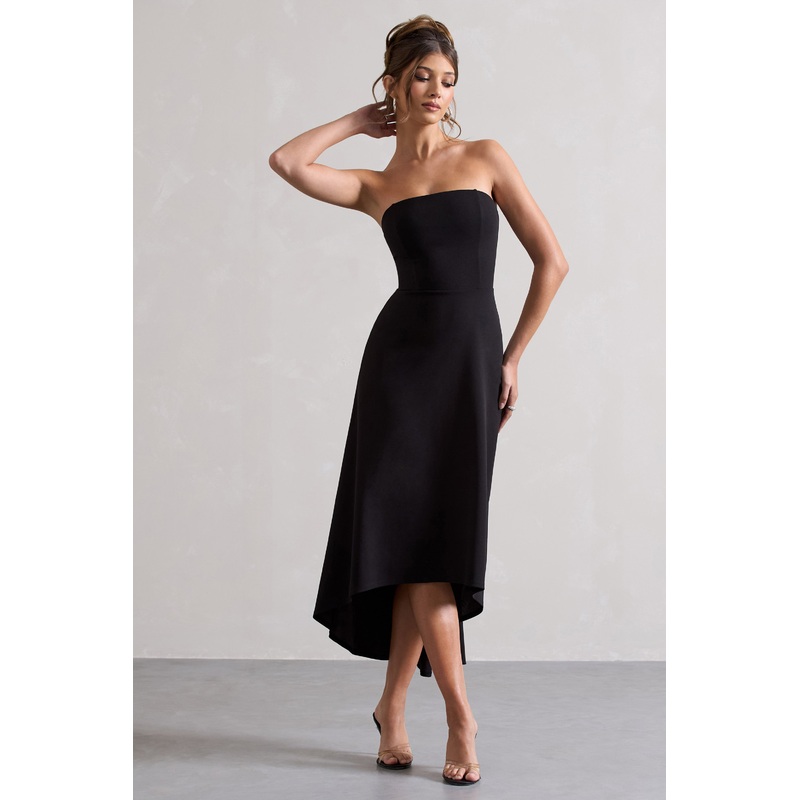 Ariela | Black Bandeau High-Low Midi Dress
