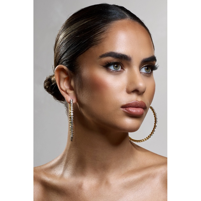 Bryony | Gold Diamante Hoop Earrings