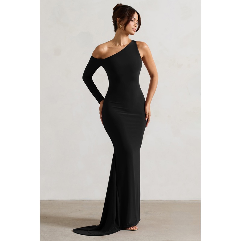 Contradiction | Black One-Sleeve Asymmetric Maxi Dress