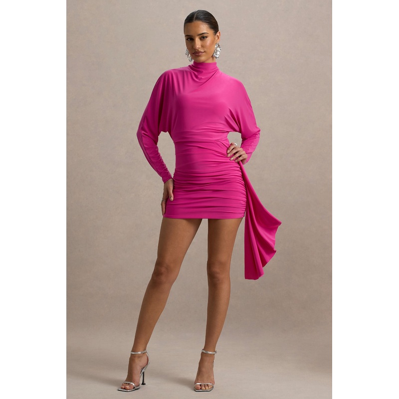 Emilia | Hot Pink Long-Sleeve Mini Dress With Sash