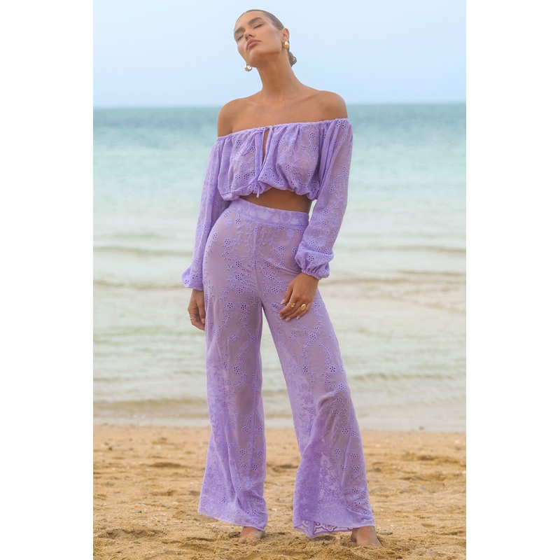 Fantini | Lilac Broidery Wide-Leg Trousers
