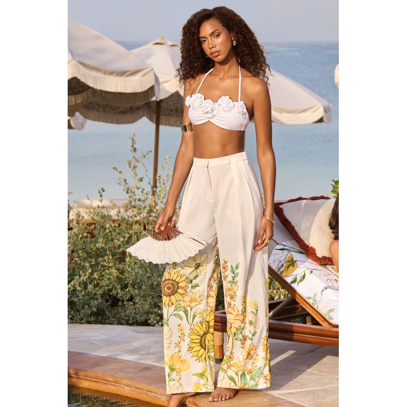 Louise | Sunflower Print Wide-Leg Trousers